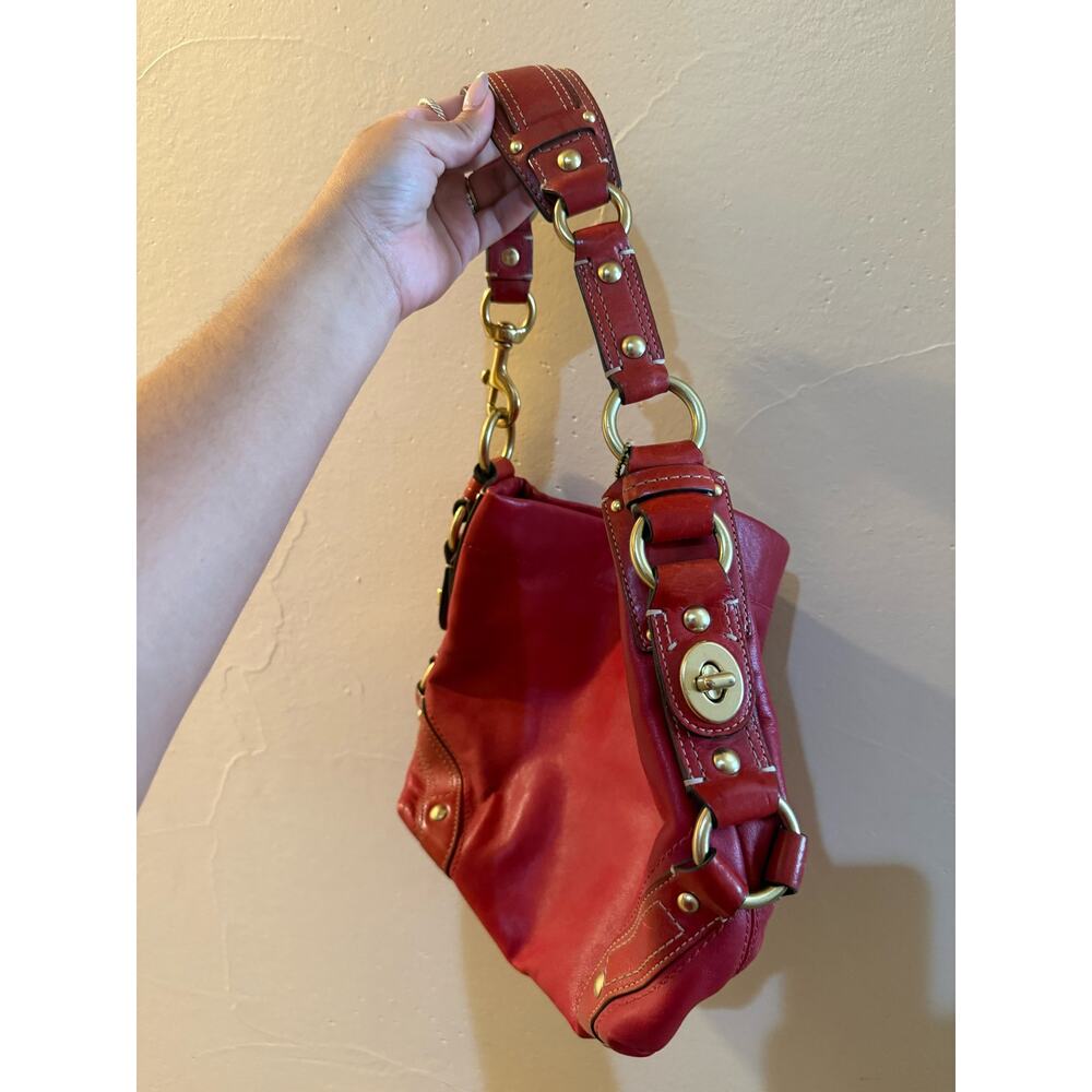 Coach 10615 Ergo Hobo Bag Red Leather Brass Hardware Y2K Hang Tag - Picture 3 of 12